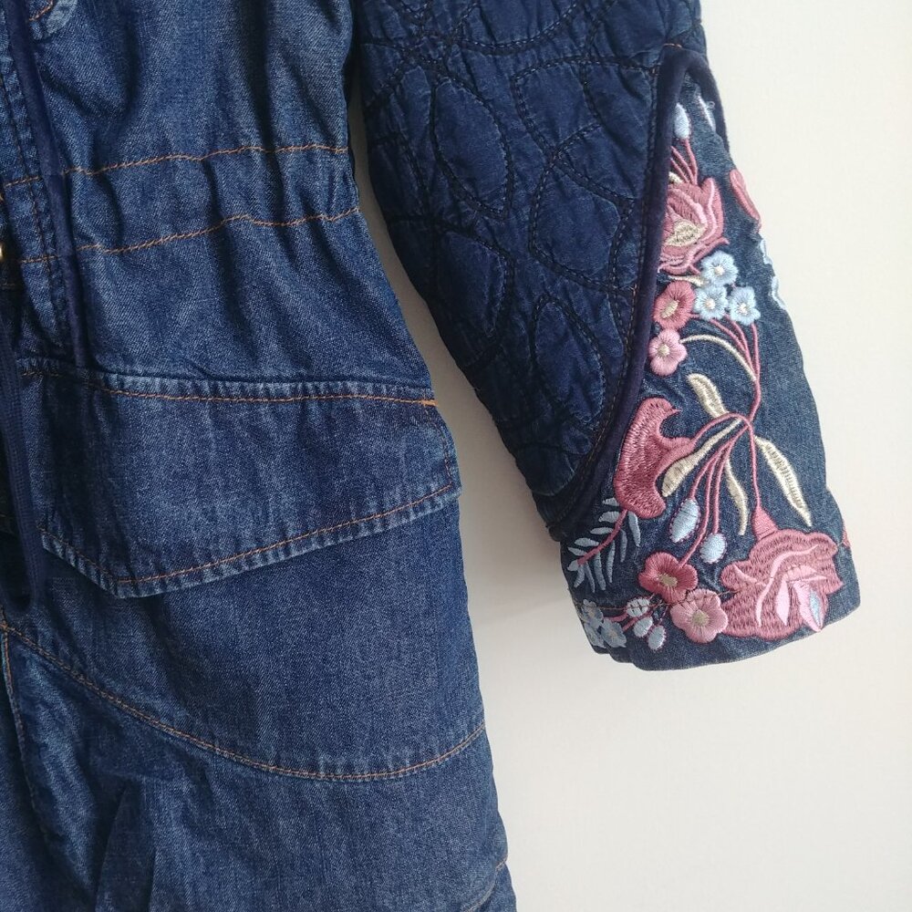 Desigual cotton denim embroidered parka style jacket blue quilted sleeves 10 - Picture 8 of 16